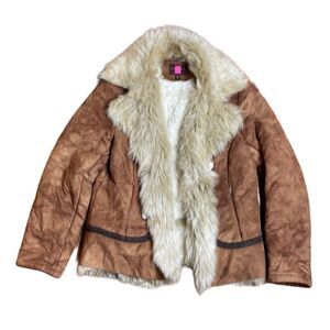 Y2K Vintage Gallery Faux Suede and Fur Penny Lane Short Jacket Small Brown